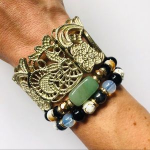 Gold/Cream Baroque Filigree Vintage Style Bracelet